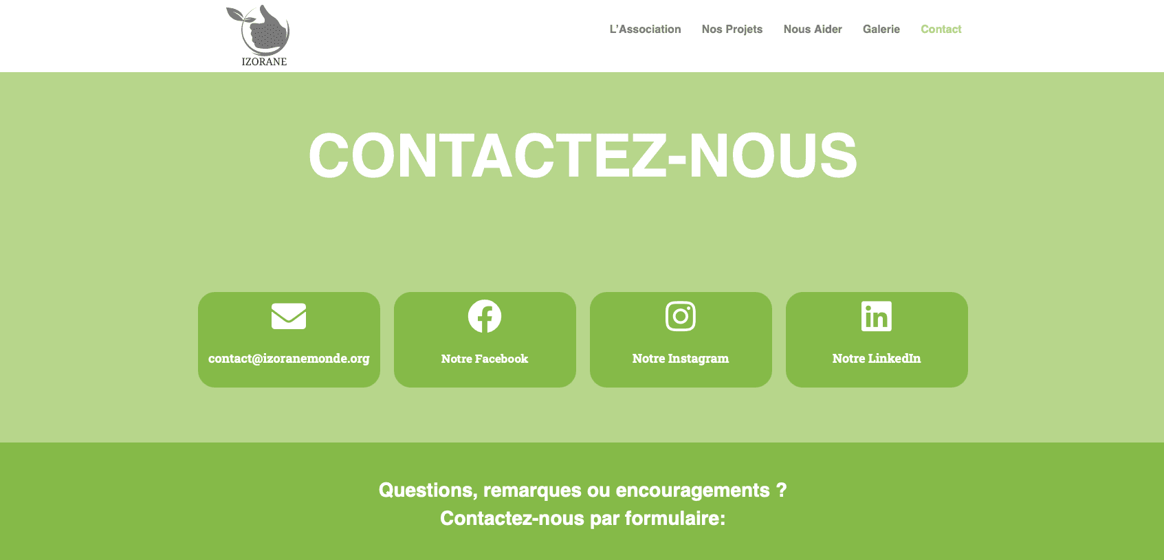 Page contact refonte Izora Monde association caritative site web Wordpress