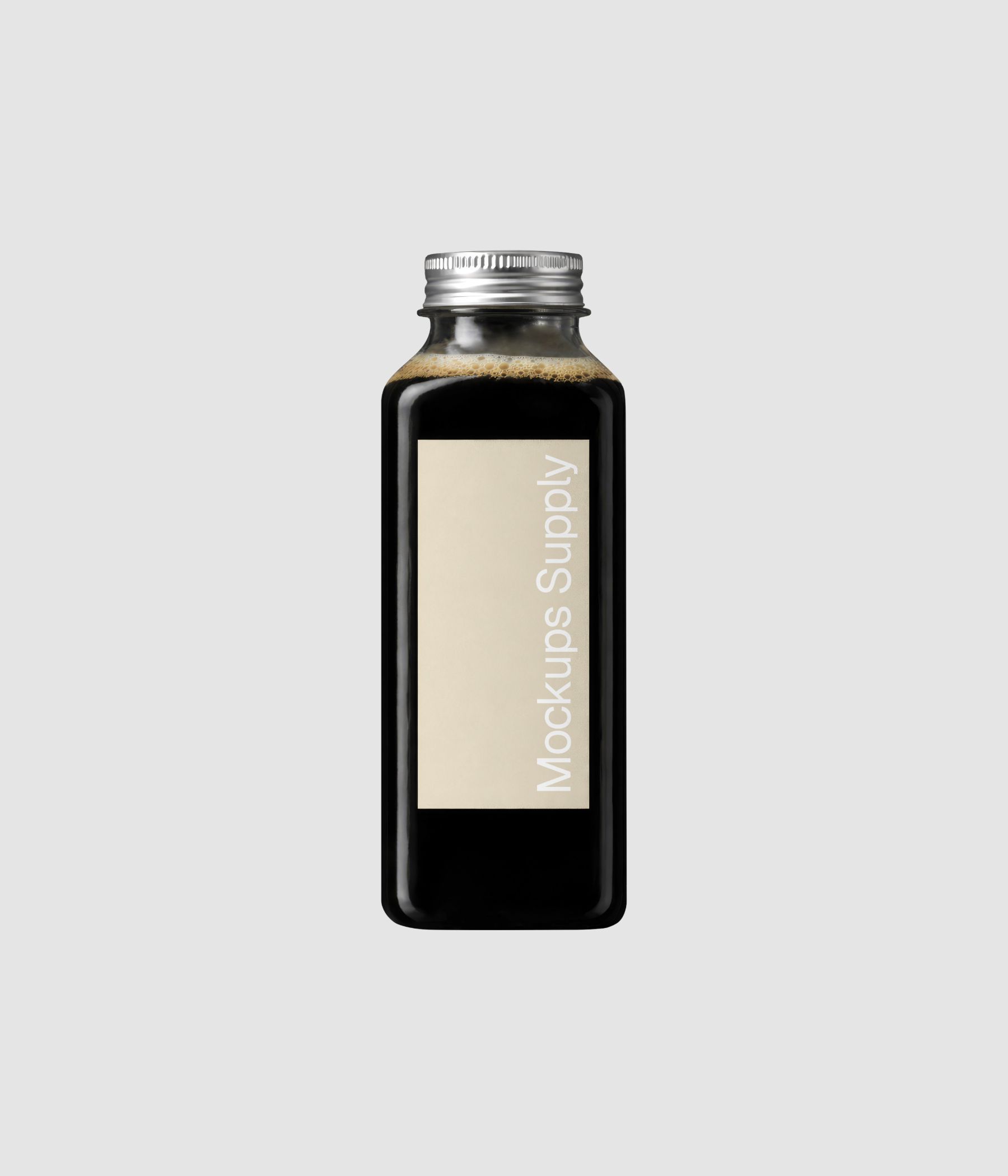 Minimal glass coffee bottle mockup with cold brew for modern cafe identity showcase