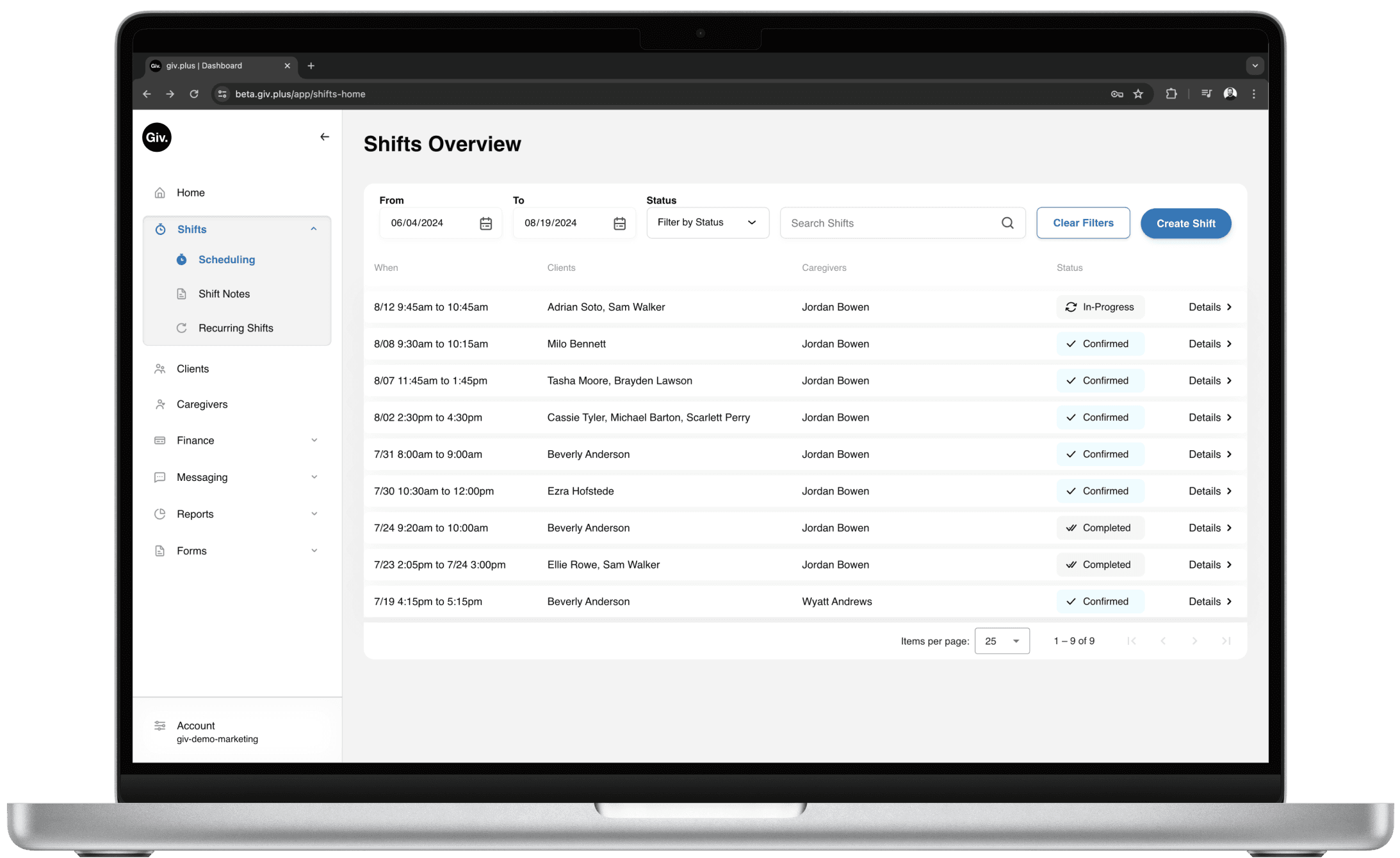Shifts overview software.