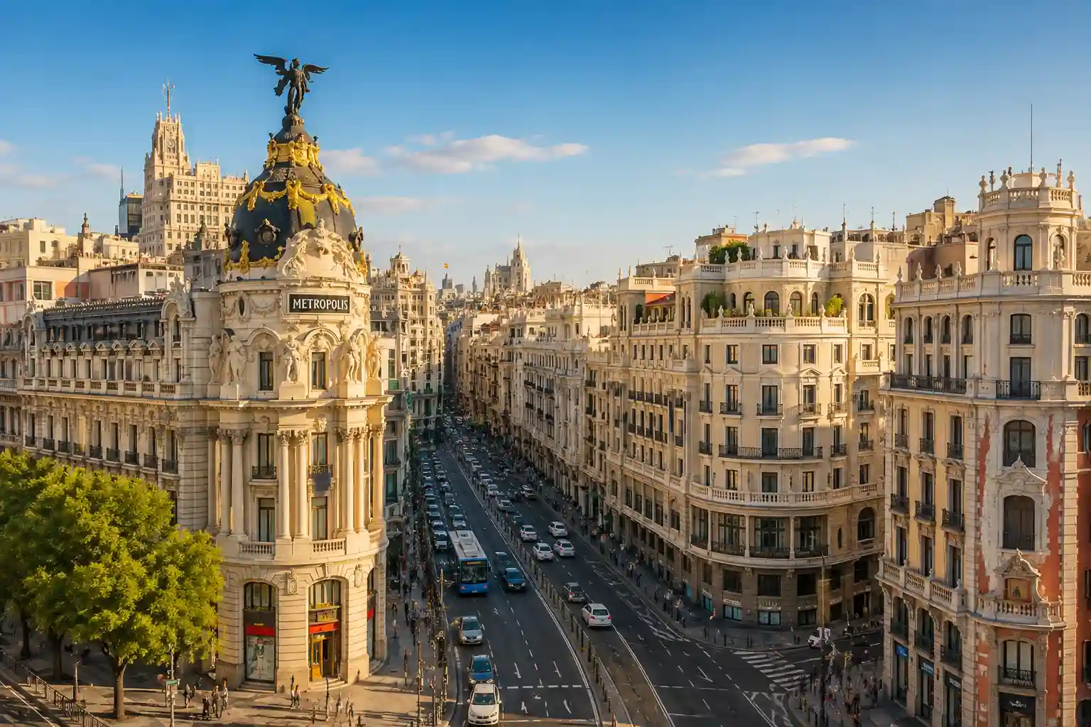 View of central Madrid and Gran Vía, a popular university city for international students looking for student accommodation in Spain
