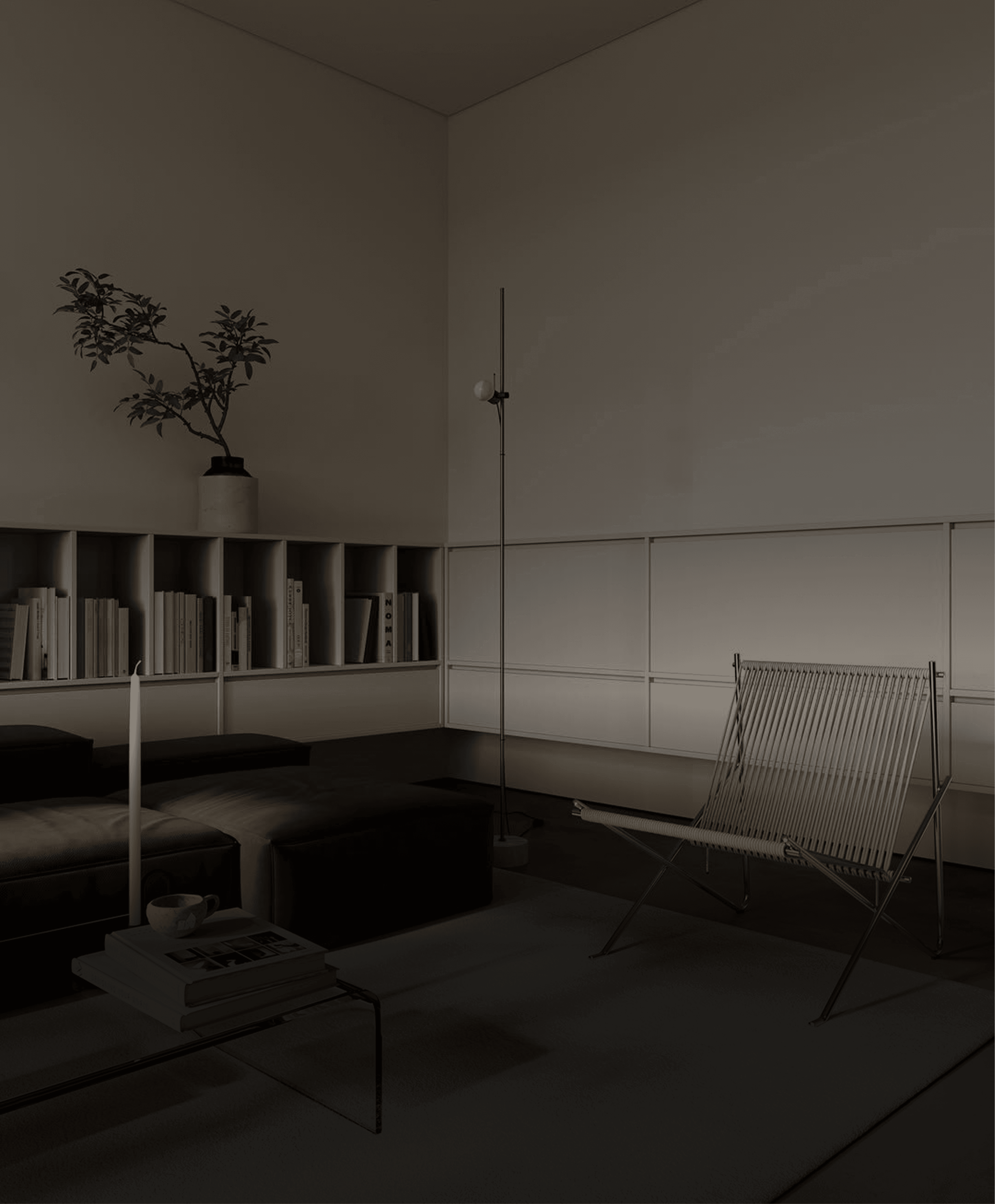 Japanese bed table with a plant