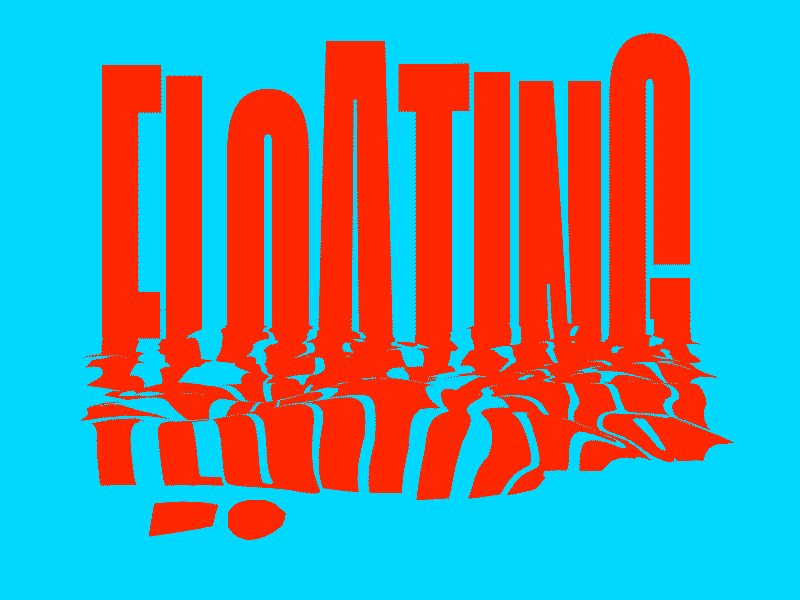 Floating typography in red on blue background