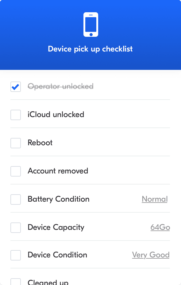 A checklist of device checks done at Hellozack.