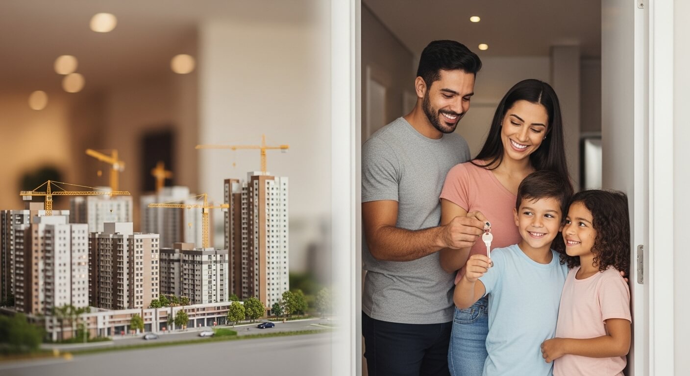 Predios em construção e familia