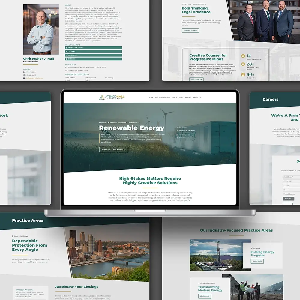 Updated website for Atencio Hall, a boutique law firm specializing in contracts, natural resources and renewable energy