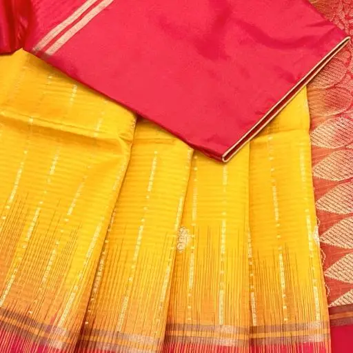 Gold Yellow Silk Saree With Zari Stripes