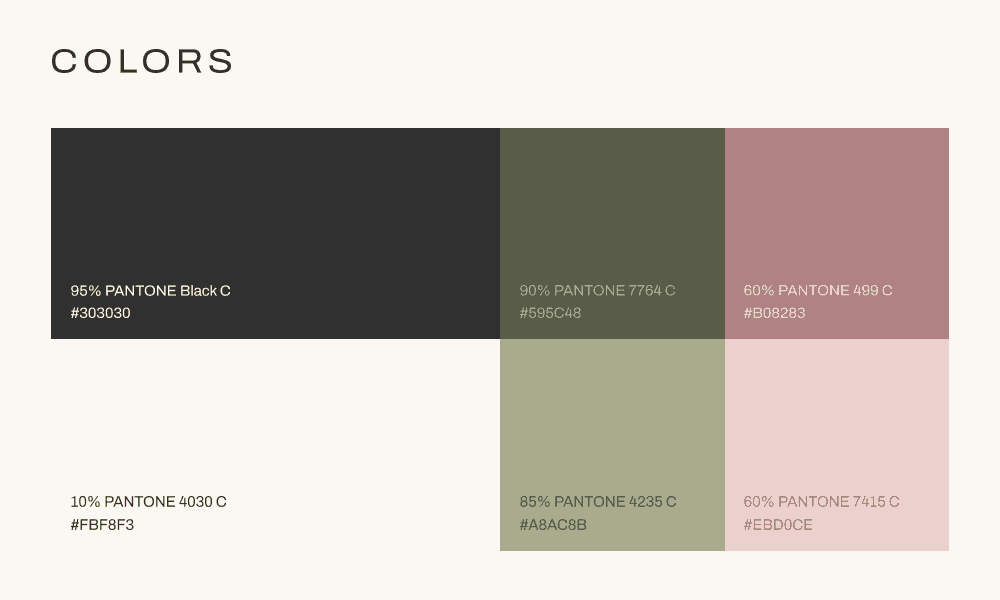 the color palette with the color names.