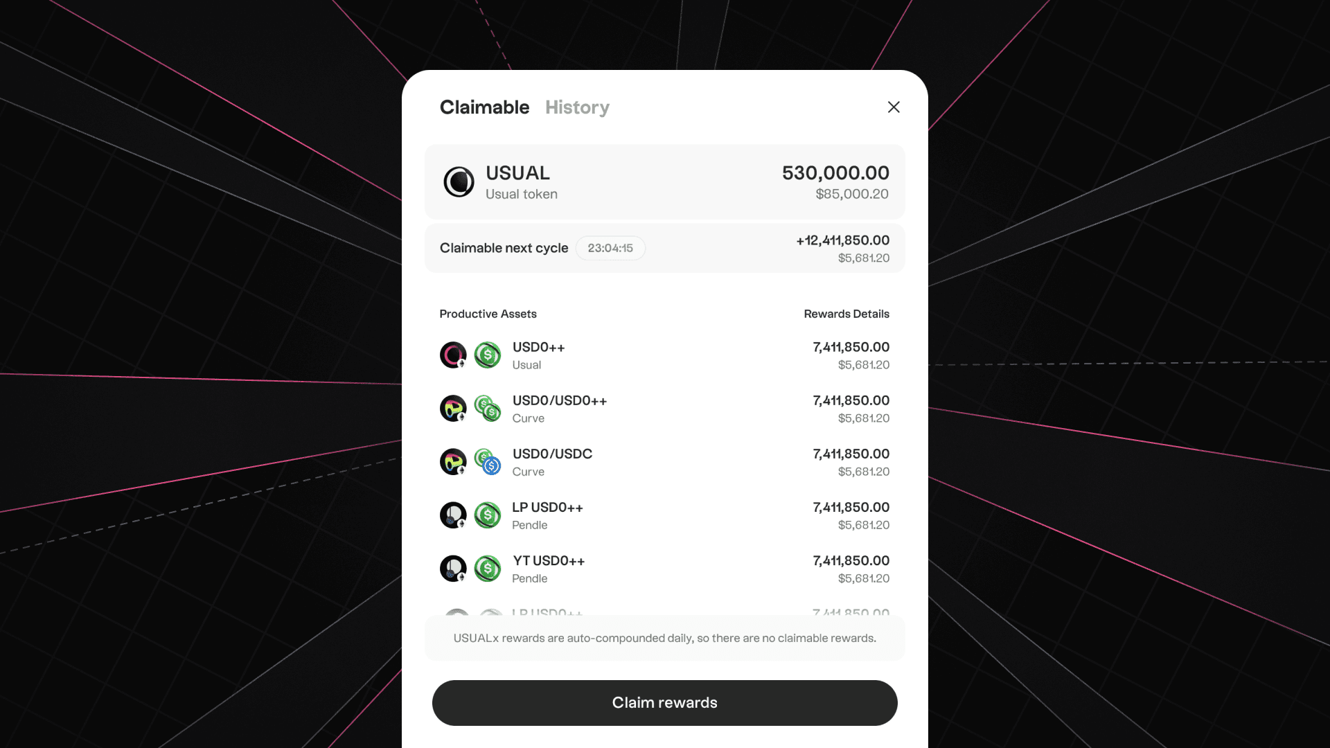 USUAL rewards claim modal