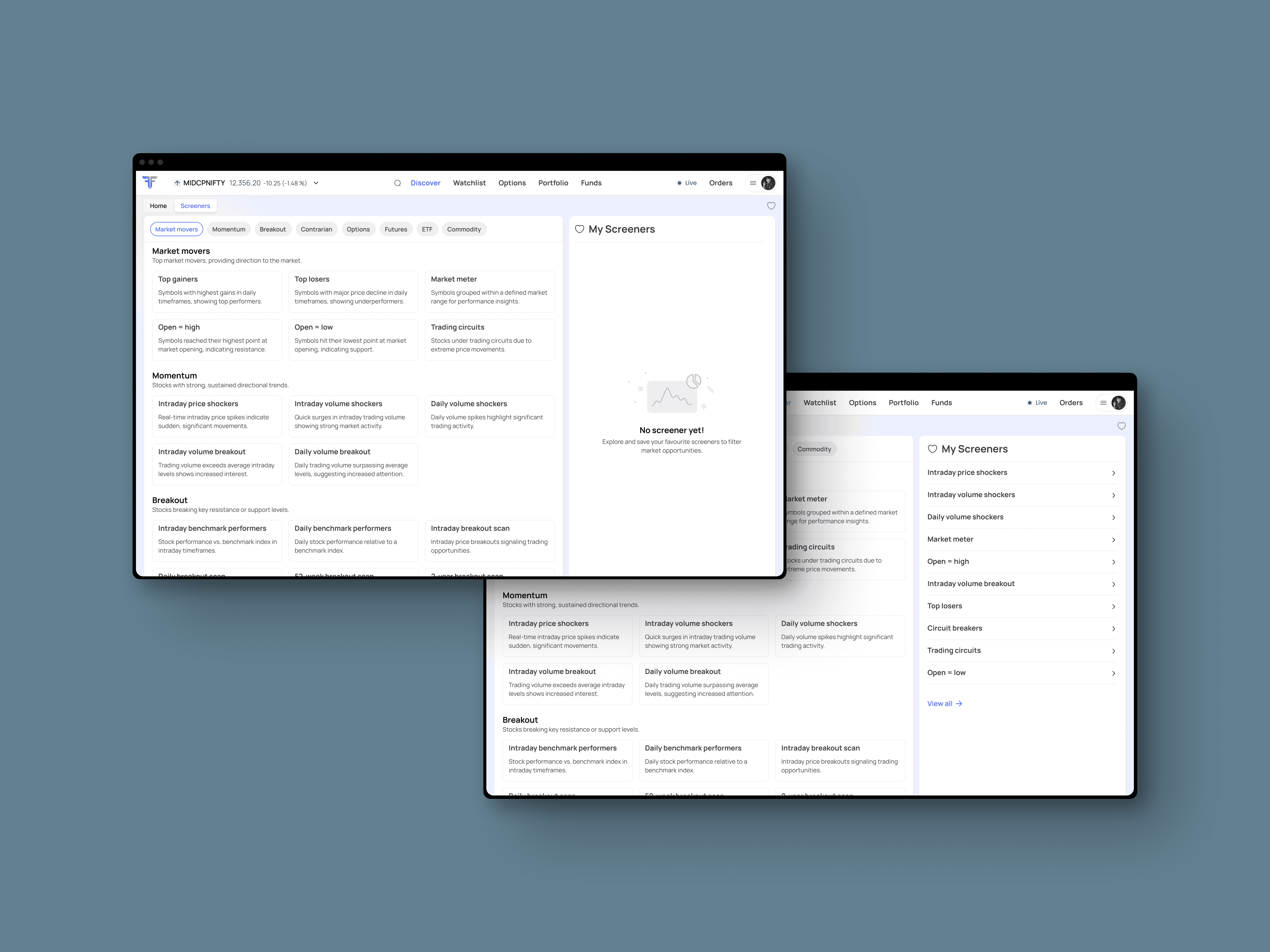 Tablet showing Bloomy UI