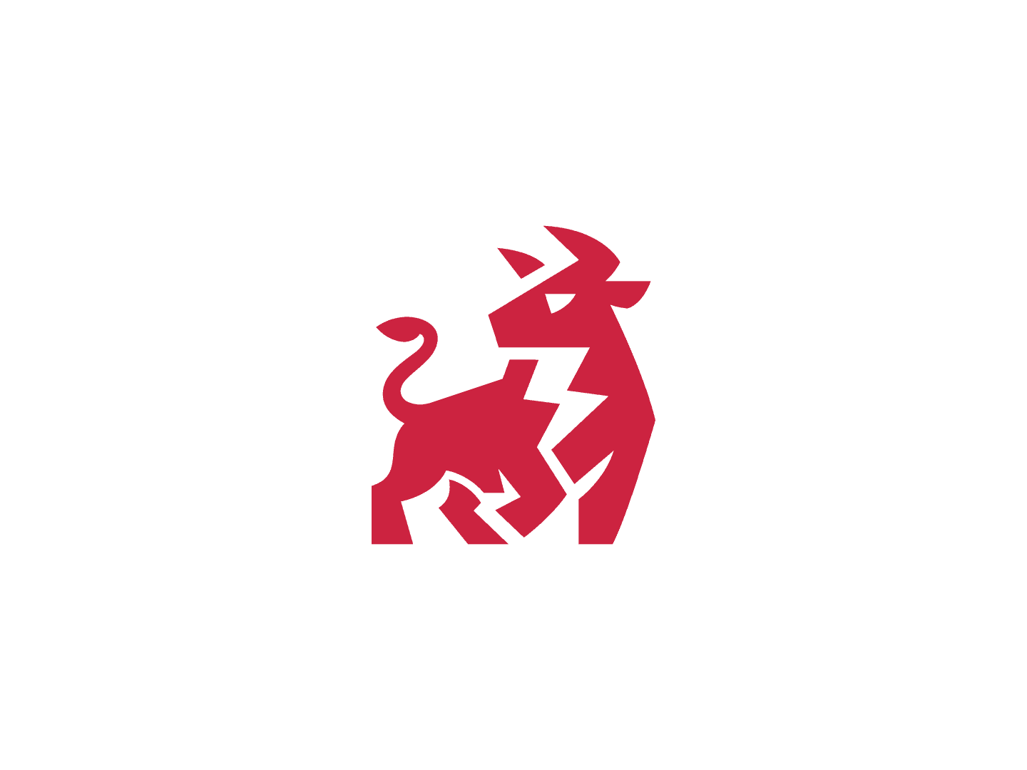 Red standing bull logo with a lightning bolt cut into its body