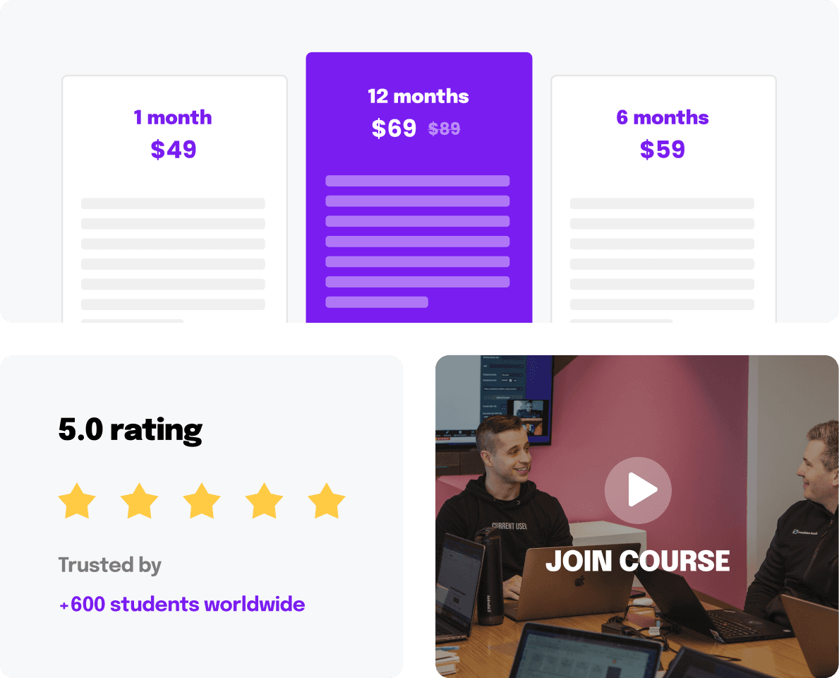 Tiered content with video and star rating created using Thenty in Framer