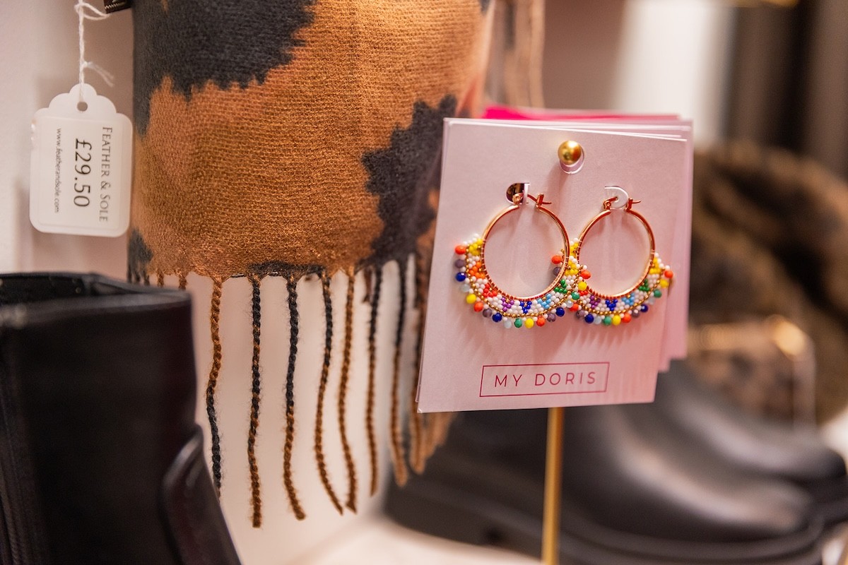 Feather & Sole accessories, earrings and scarf
