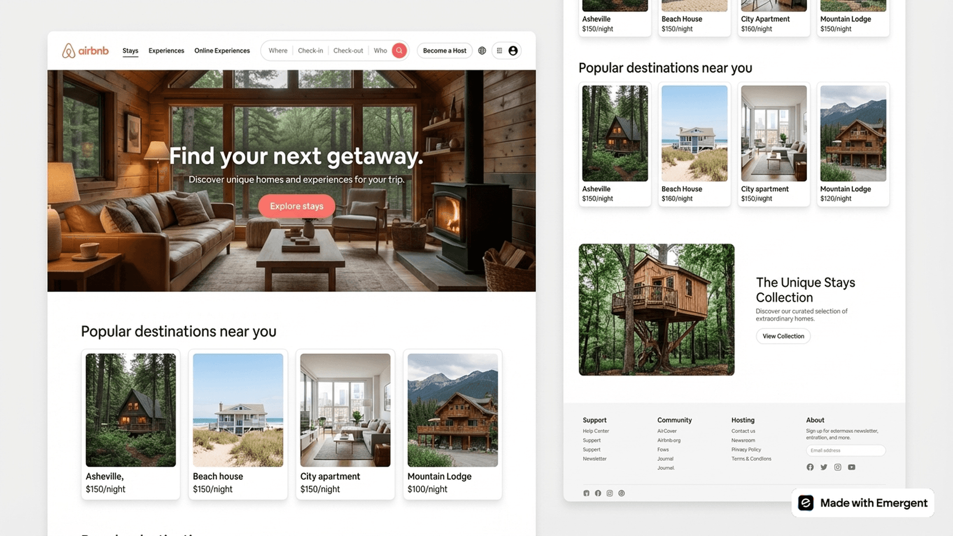 airbnb website made with emergent