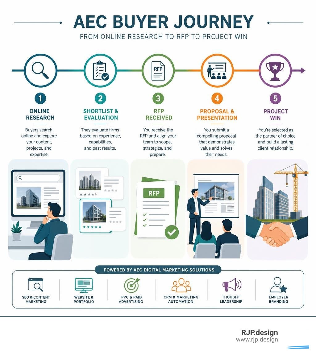 AEC buyer journey from online research to RFP to project win infographic infographic