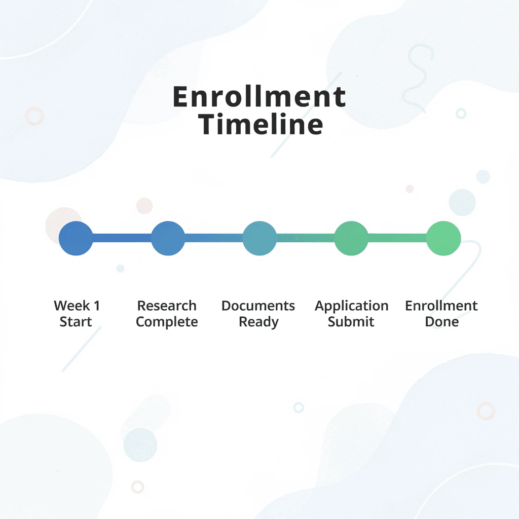 Timeline showing K12 homeschool enrollment phases over 2-4 weeks