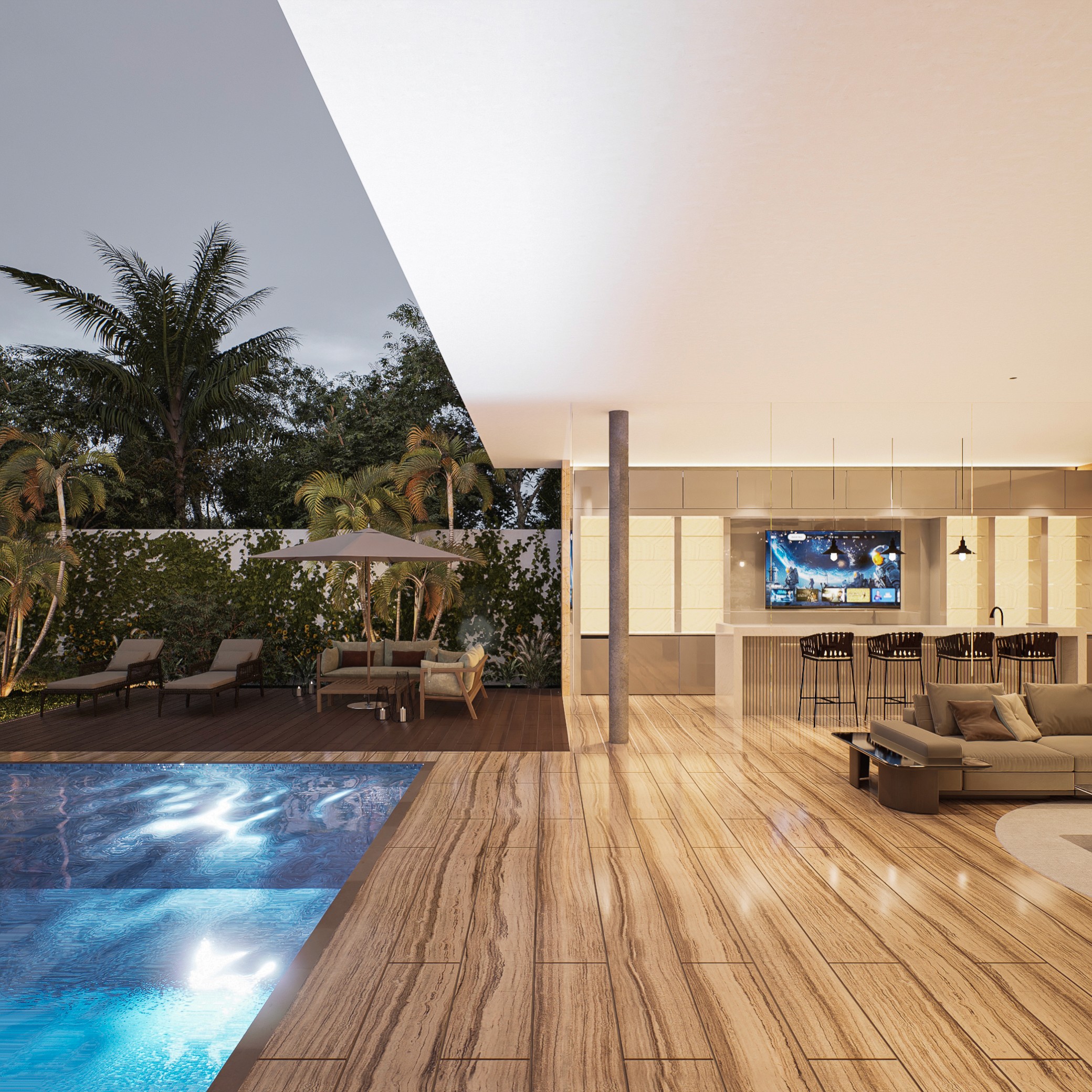 Pool area and terrace in luxury mansion in la ceiba.