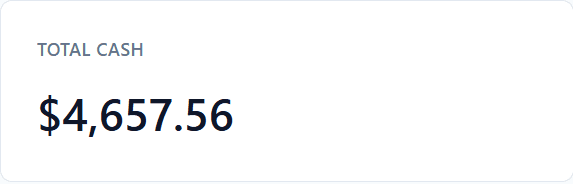 Screenshot of "total cash" on dashboard