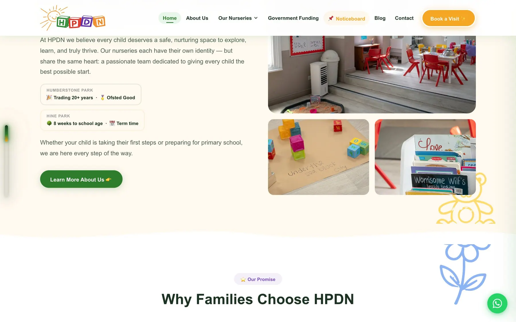 Humberstone Park Day Nursery (HPDN) project by CL42ITY, live website on desktop