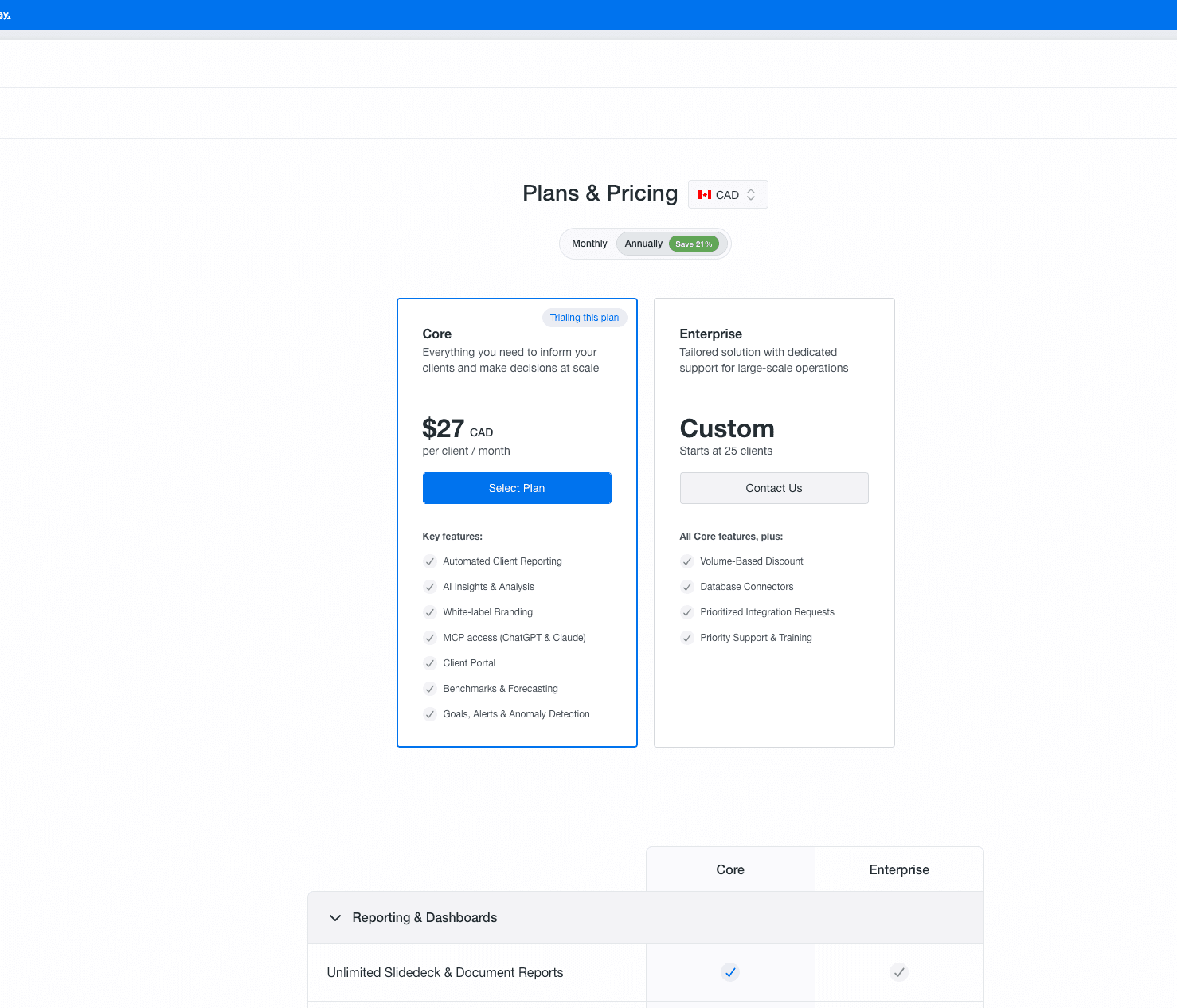 Billing page
