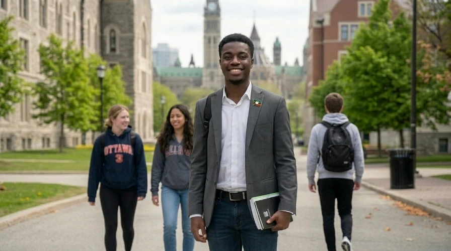 Étudiant de l'ICEA en échange académique sur le campus de l'Université Saint-Paul d'Ottawa, illustrant les opportunités de mobilité internationale offertes par l'école