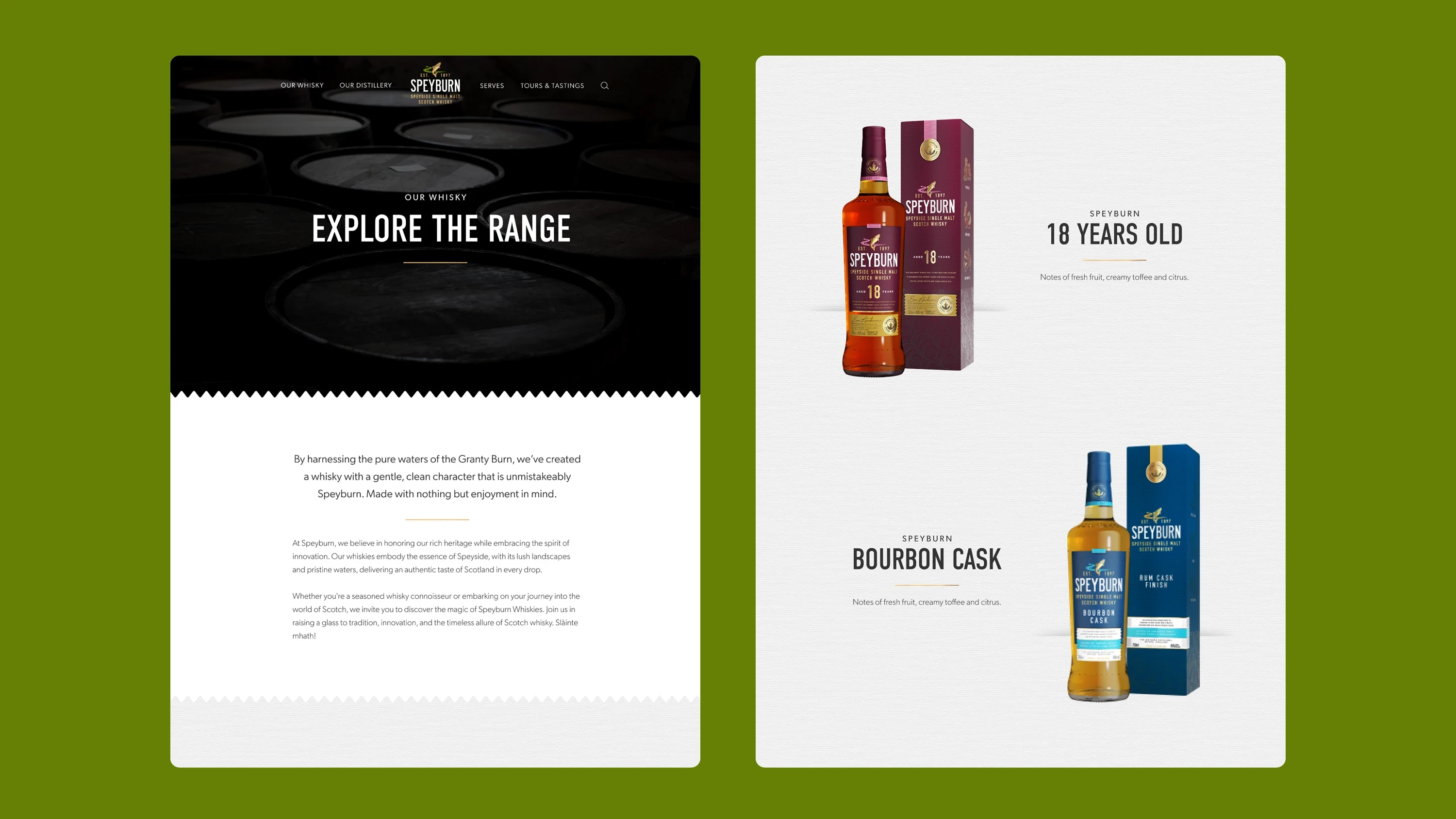 Speyburn Whisky landing page with product listing