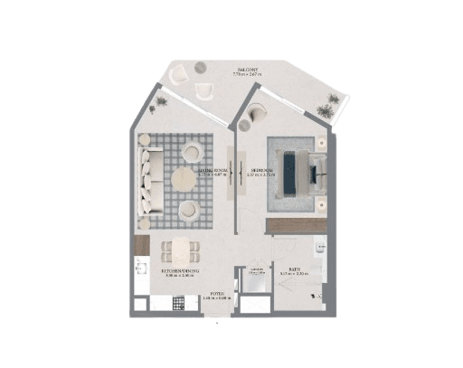 Spacious 1-bedroom unit floor plan. Expert guidance on the best investment opportunities at Fior by Emaar.