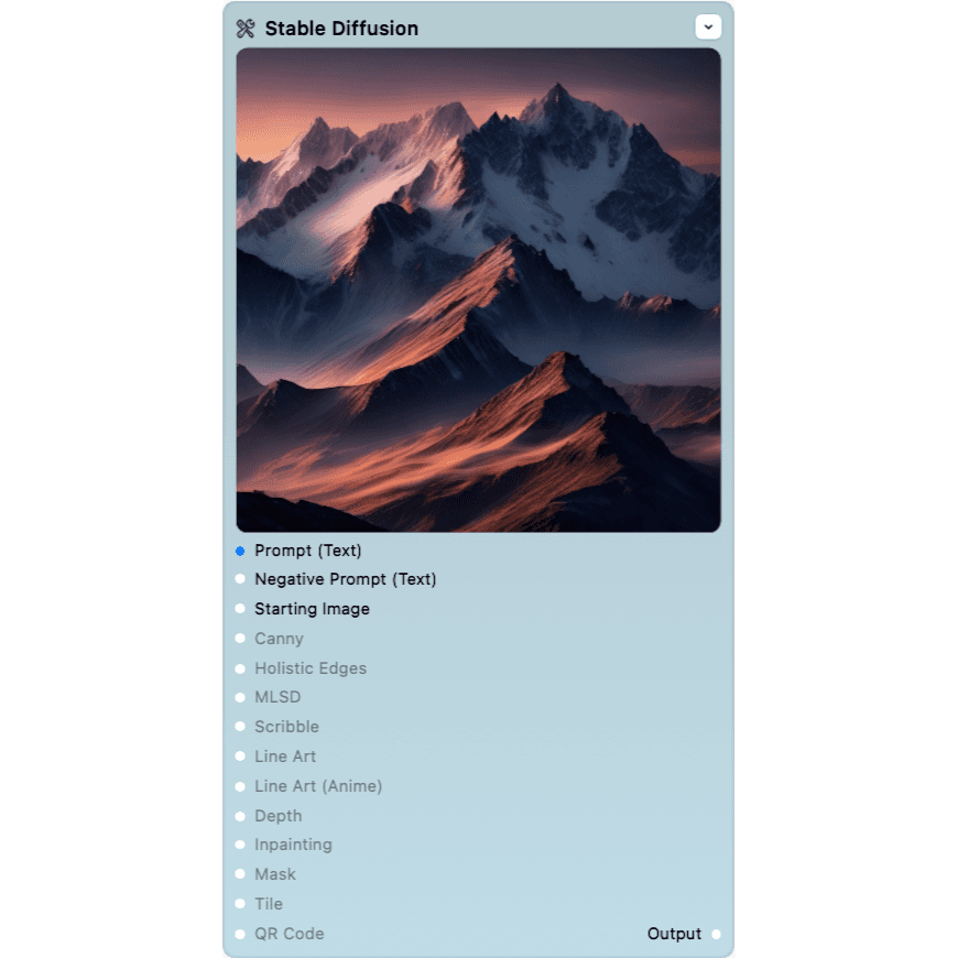 Screenshot of the Stable Diffusion node.