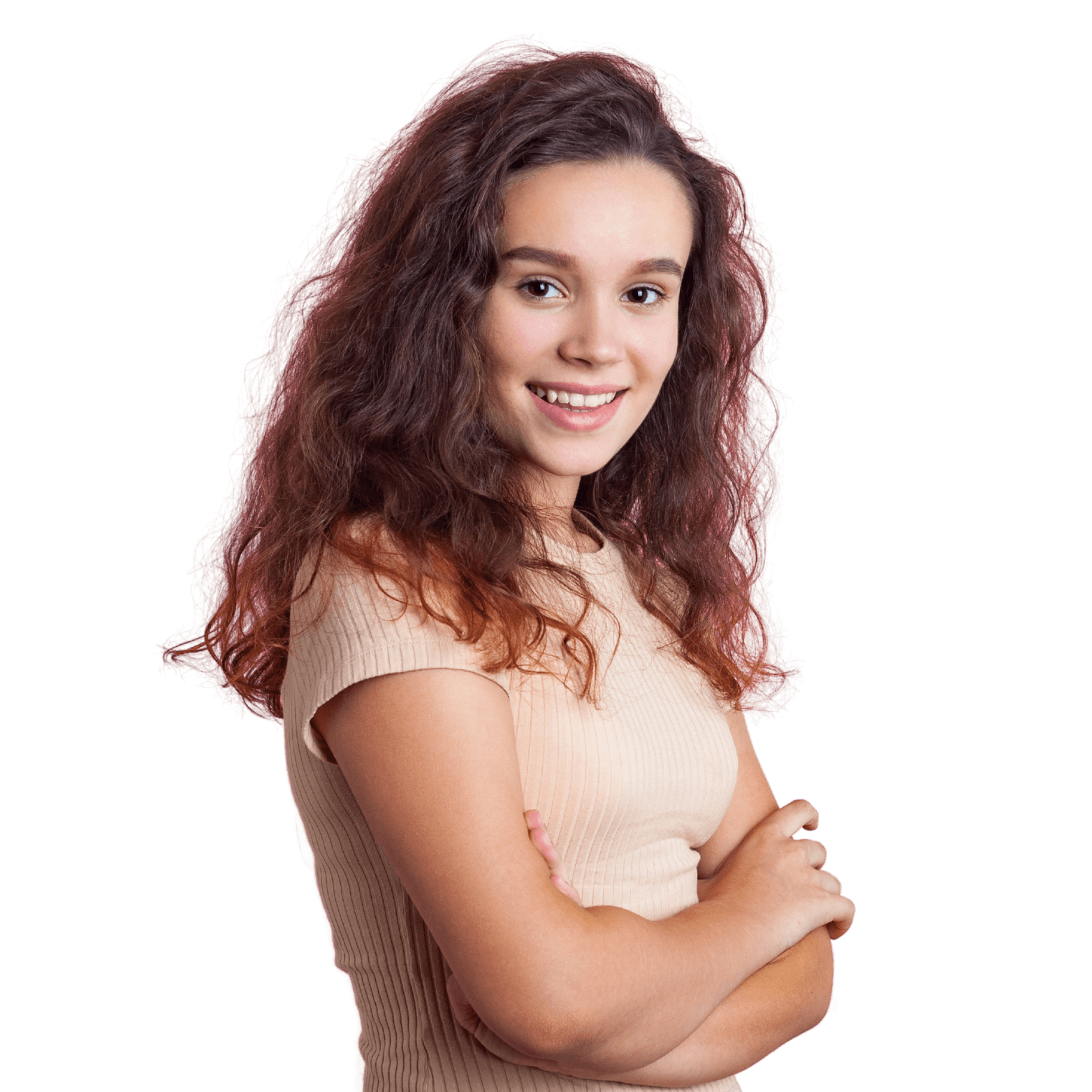 tjej ler med händerna i kors. autism barn. cevia psykiatri