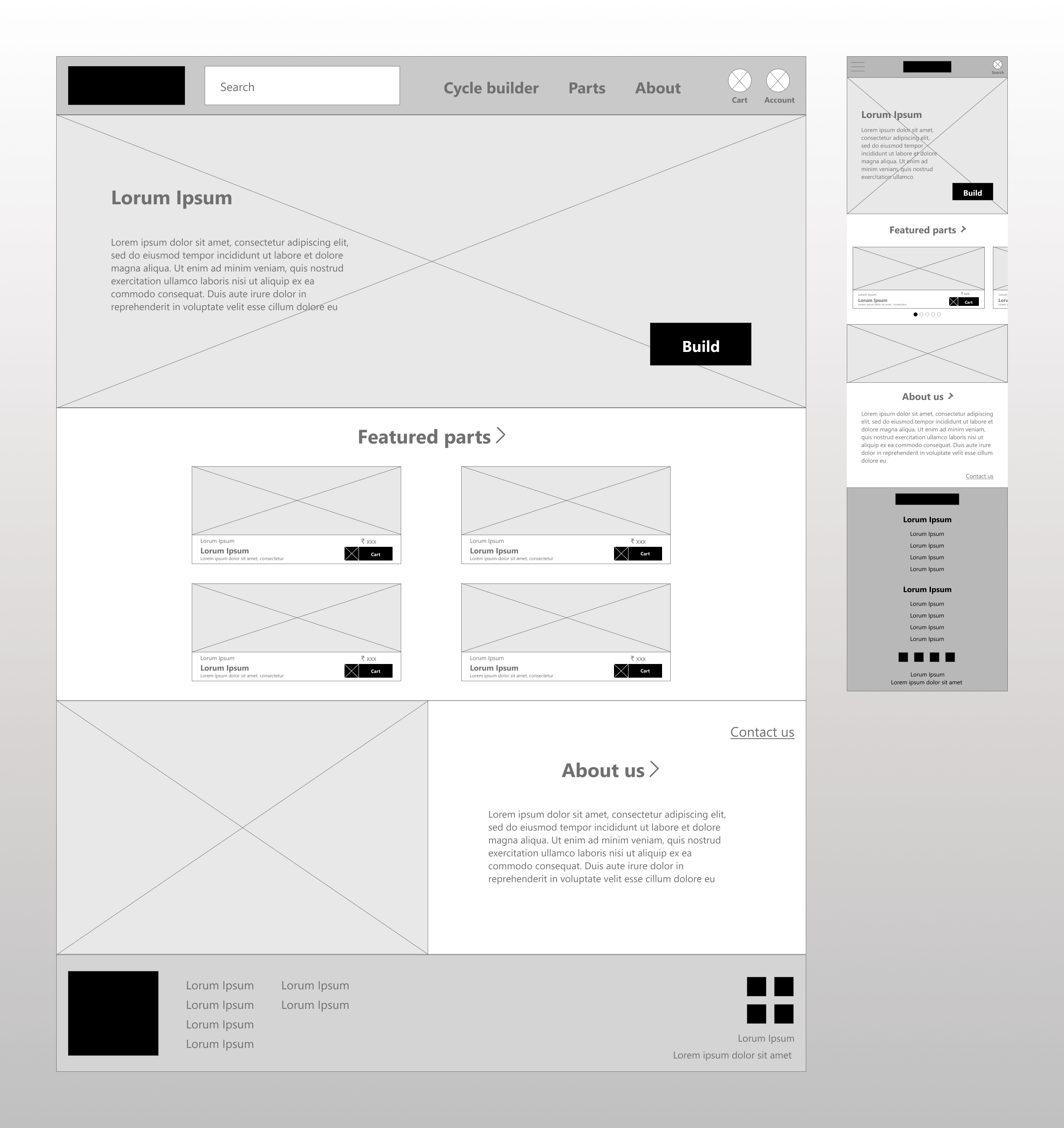 Mobile wireframe for CustomSpokes