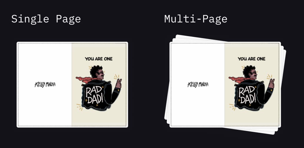 Difference between a single page printable file and a multi-page printable file in the UI.