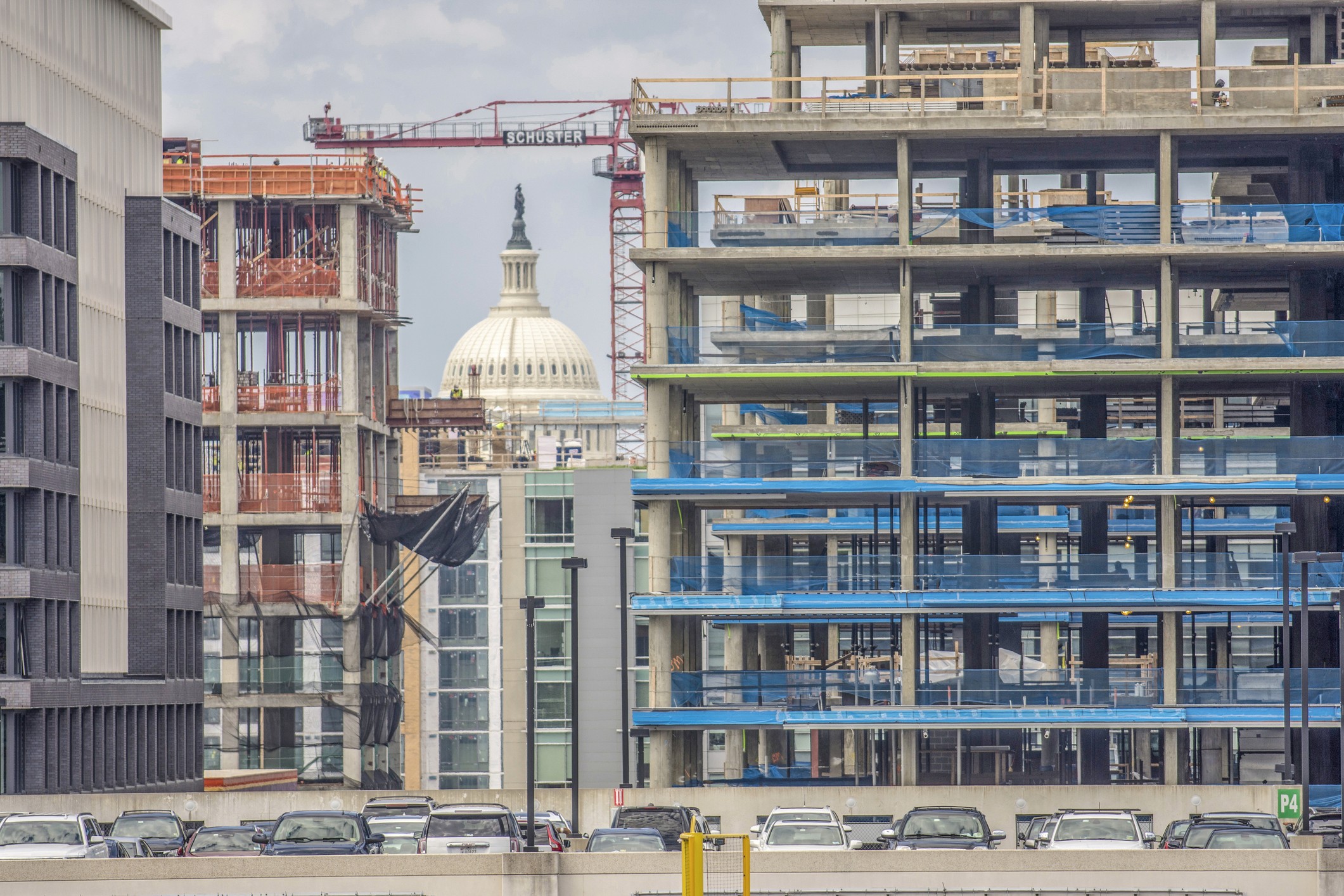 Construction scaffolding and crane in Washington D.C.