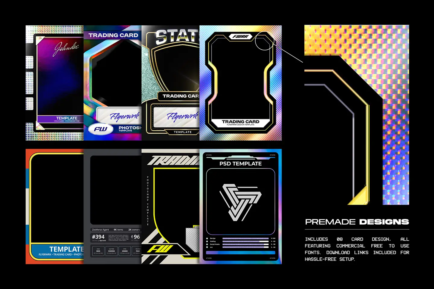Trading card case mockups premade trading card design templates and frames