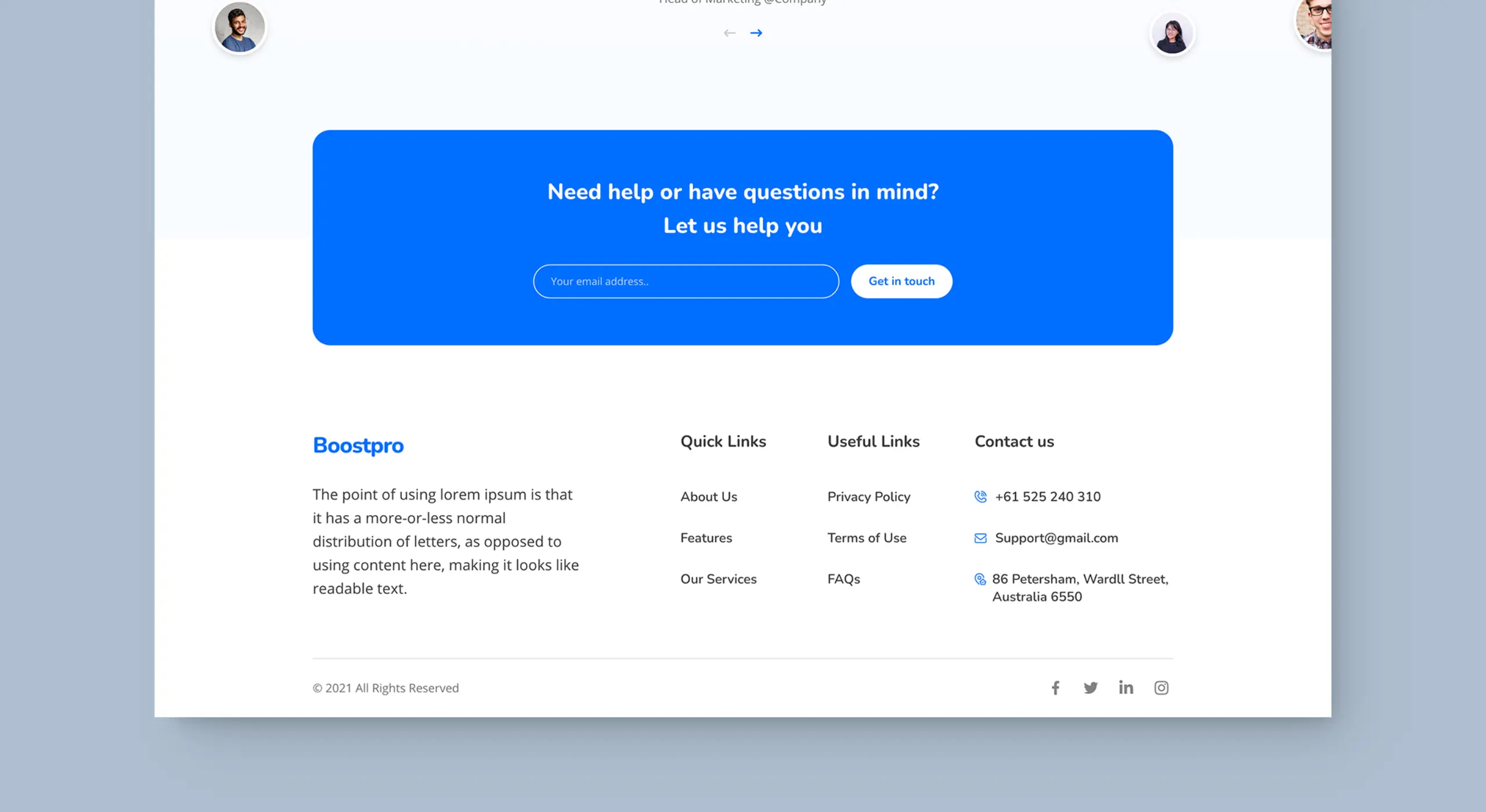 A screenshot for the footer of the website