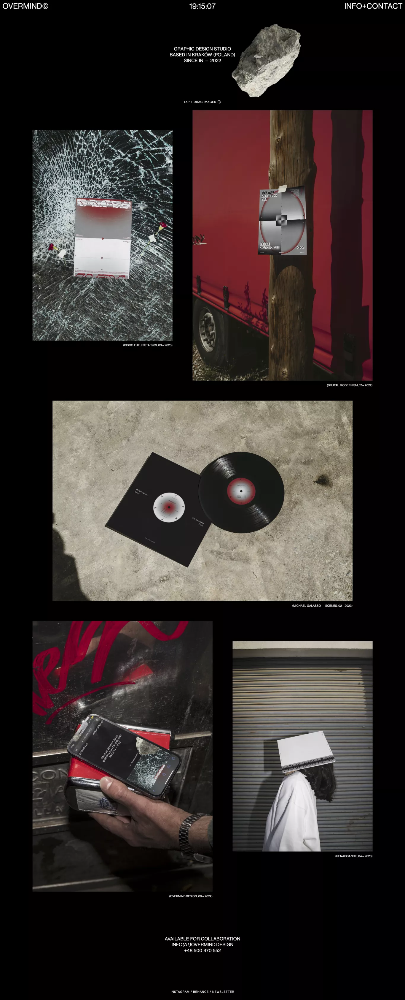 OVERMIND© DESIGN STUDIO portfolio page screenshot showcasing Design design