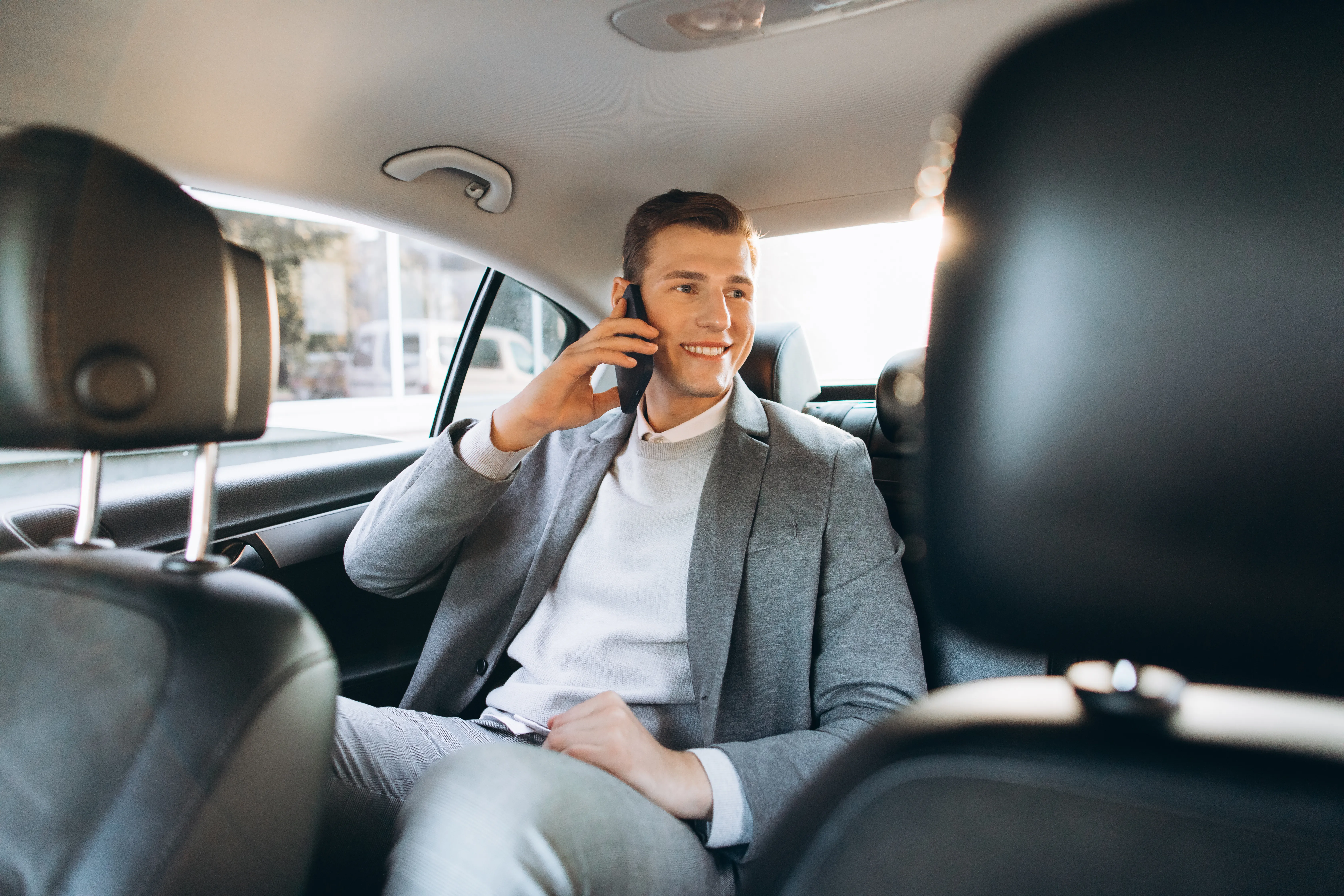 Business man in private shuttle