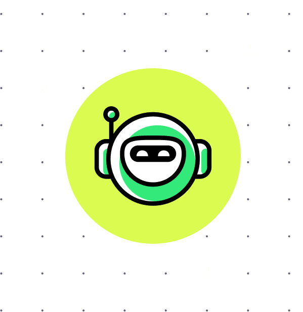 The image features a robotic icon with green and white coloring, set against a bright lime green circle background with small stars dispersed in the surrounding area, symbolizing technological advancement and innovation in cloud cost optimization.