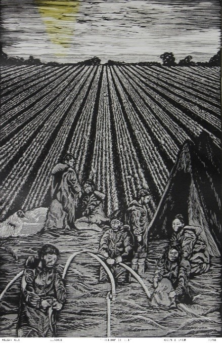 herd of sheep on road painting