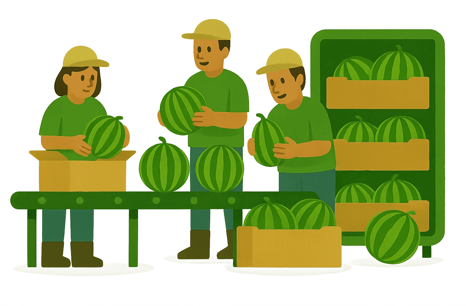 Ernte von den Wassermelonen mit dem Traktor