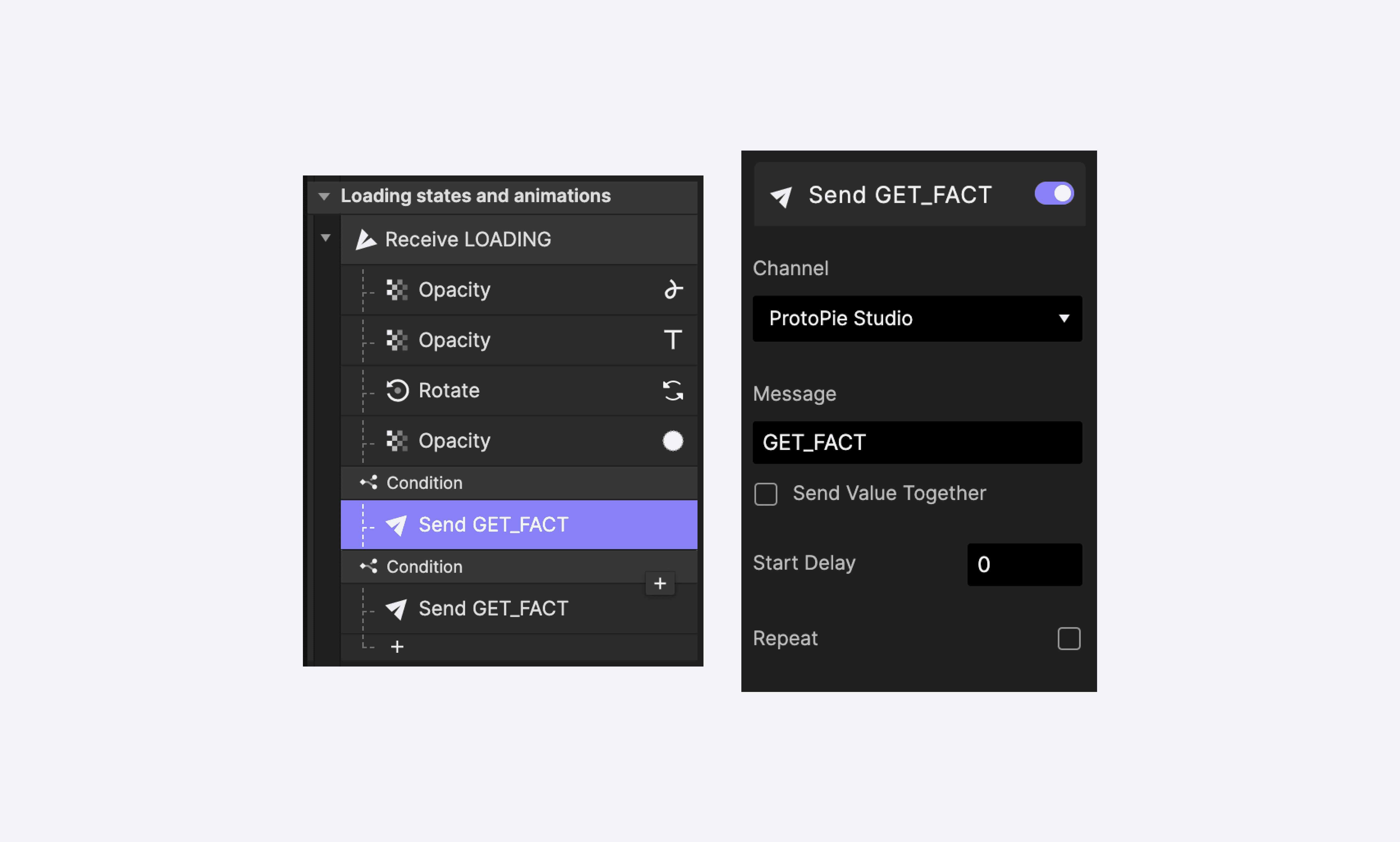 {'_type': 'localeString', 'en': 'Setting up Send messages to make API calls in ProtoPie'}