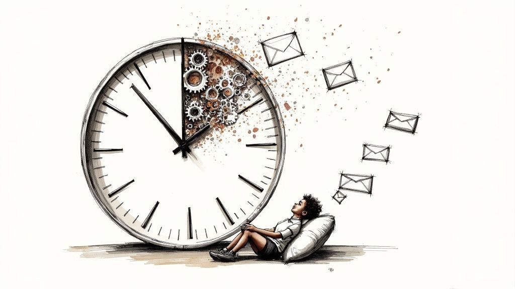 A person looking relaxed with a laptop, symbolizing the time saved through marketing automation.