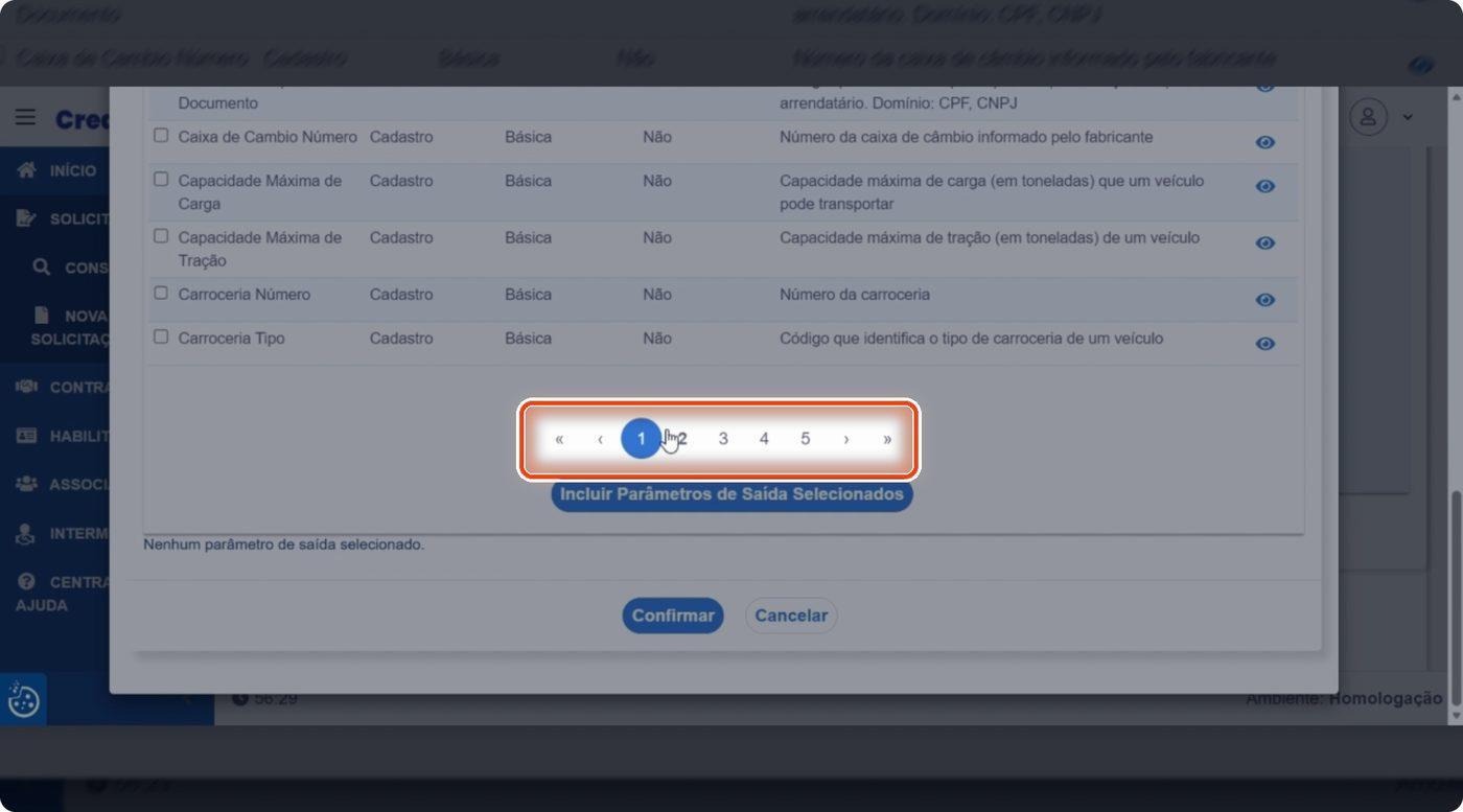 Captura de tela de referência do Credencia para Passo 2 — Navegar entre as páginas dos parâmetros. Contexto: 24 — Pessoal Sensível.
