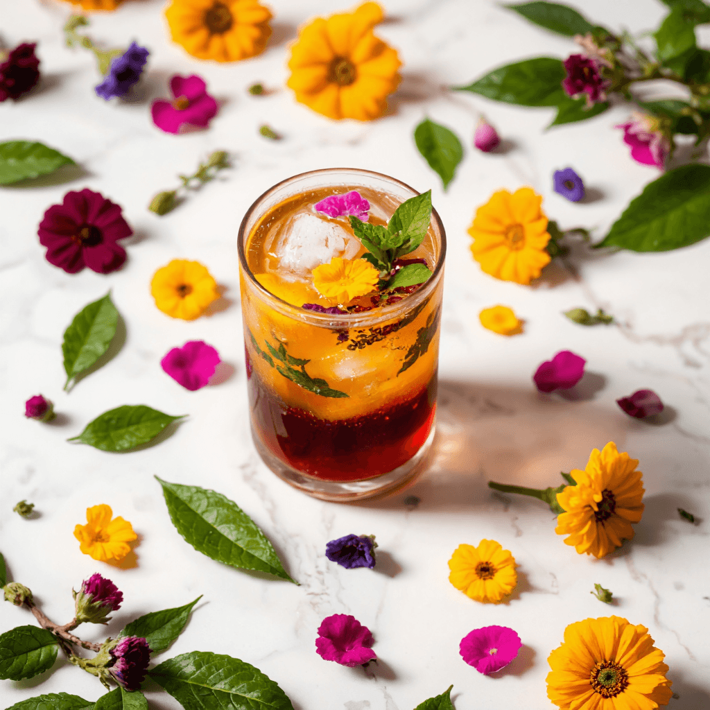 product photography of a glass of iced tea with fruit and herbs