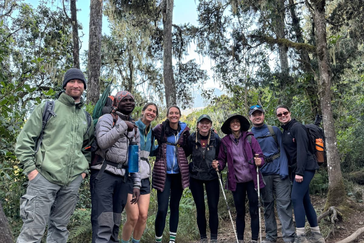 Kilimanjaro climbers arriving at Mweka Gate ready to start the post-climb safari extension.