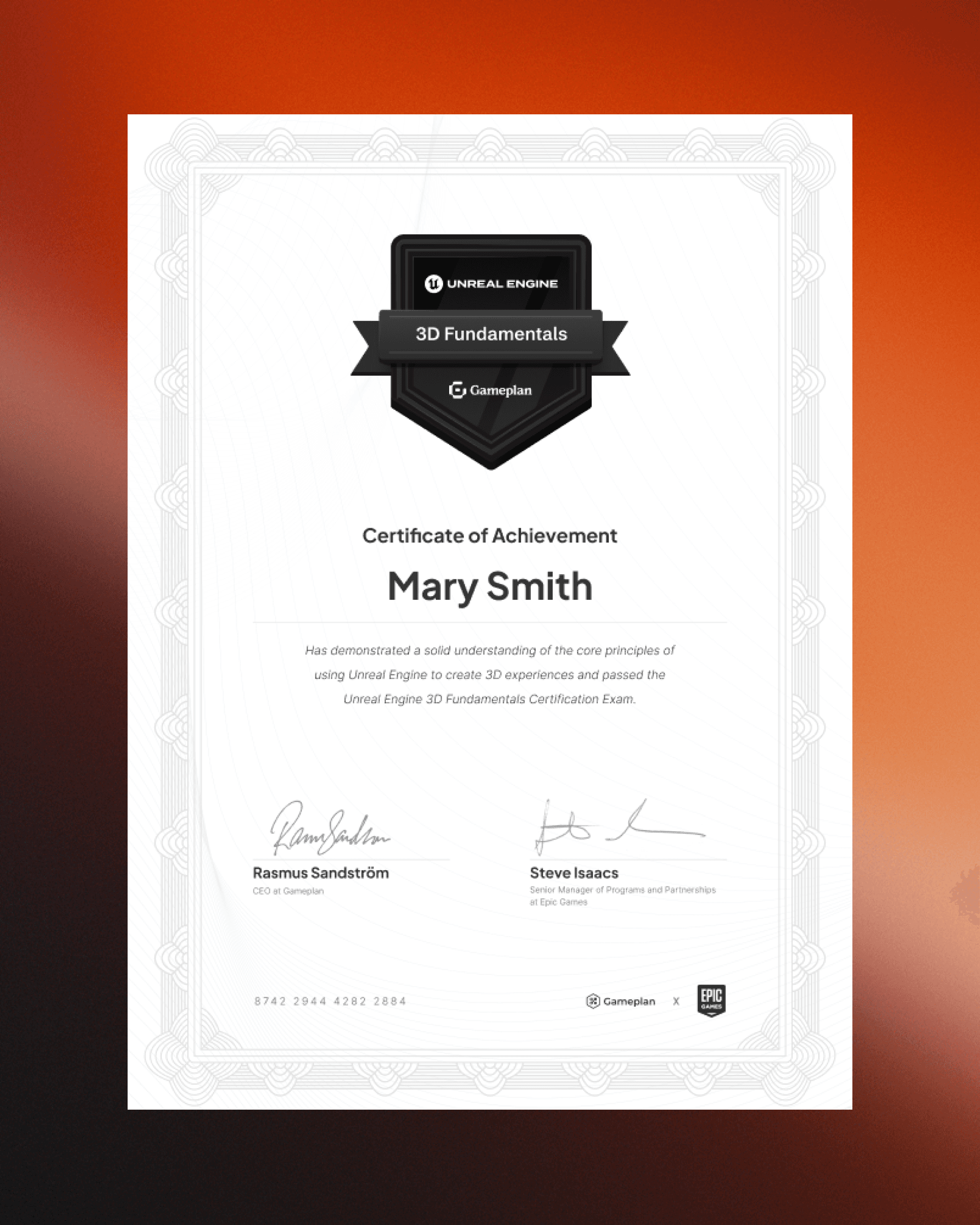 Screenshot of the Gameplan certification