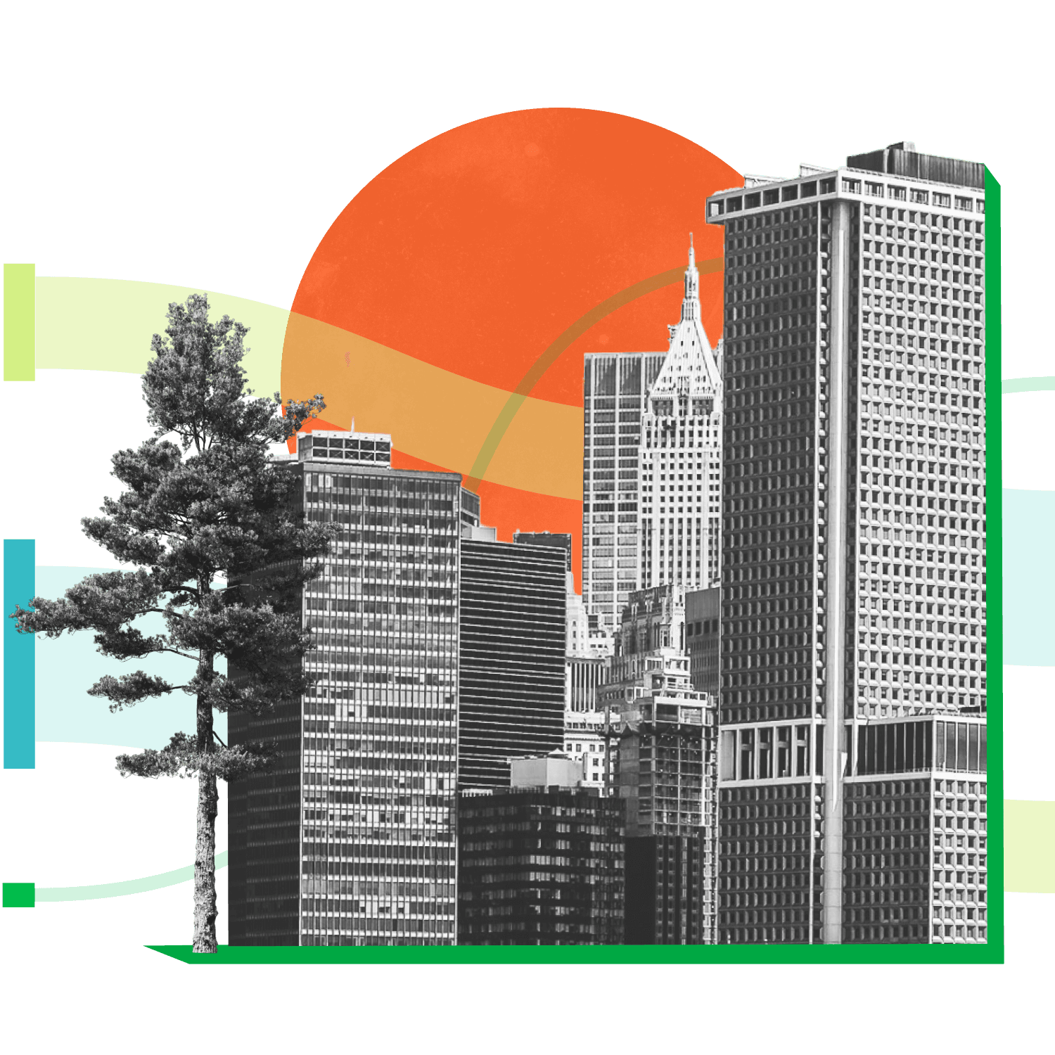 Collage illustration representing global carbon management 