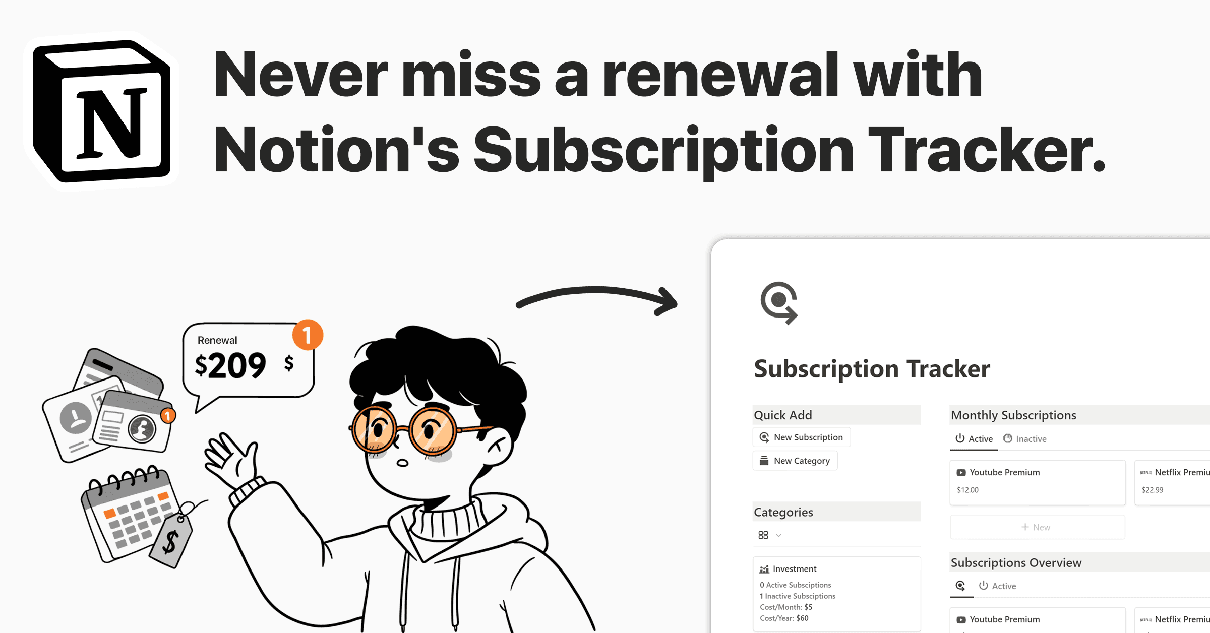 Featured Image of "Never miss a renewal with Notion's Subscription Tracker."