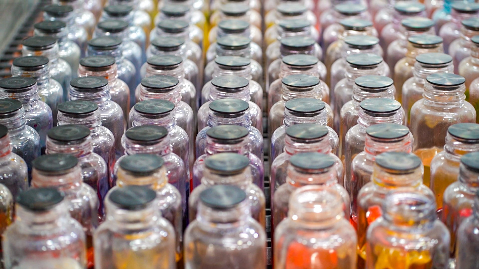 Bottles of colored dyes.