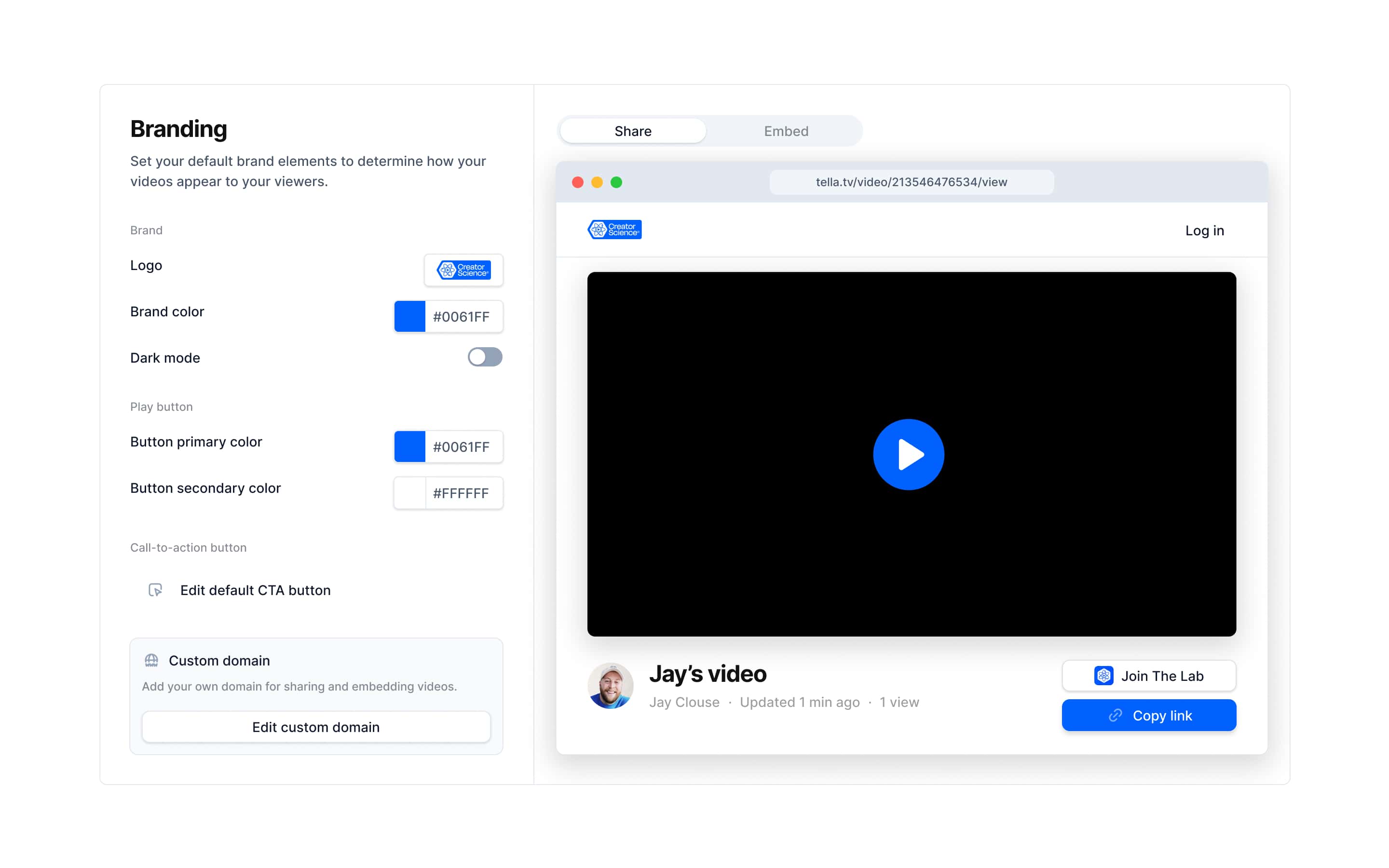 Video player with custom branding