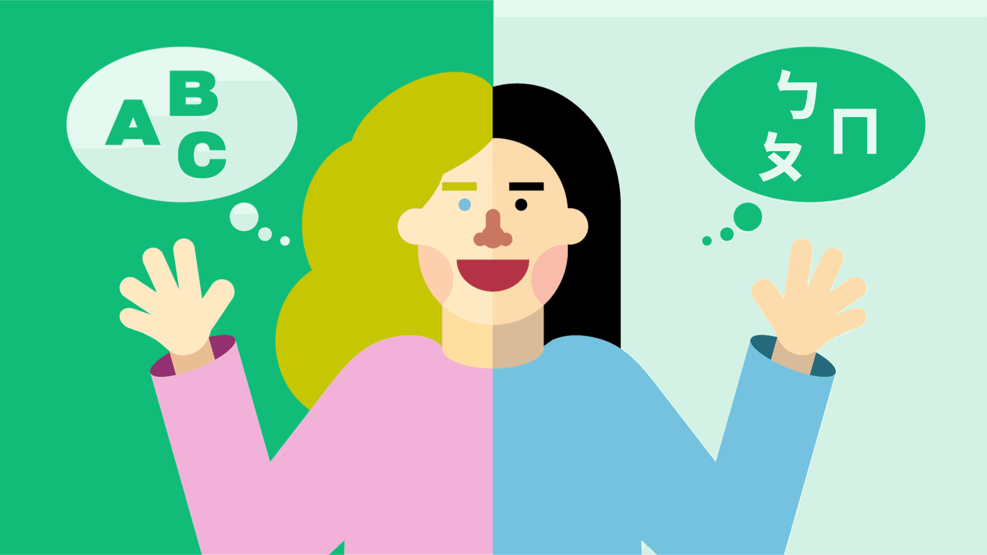 A woman thinking in English