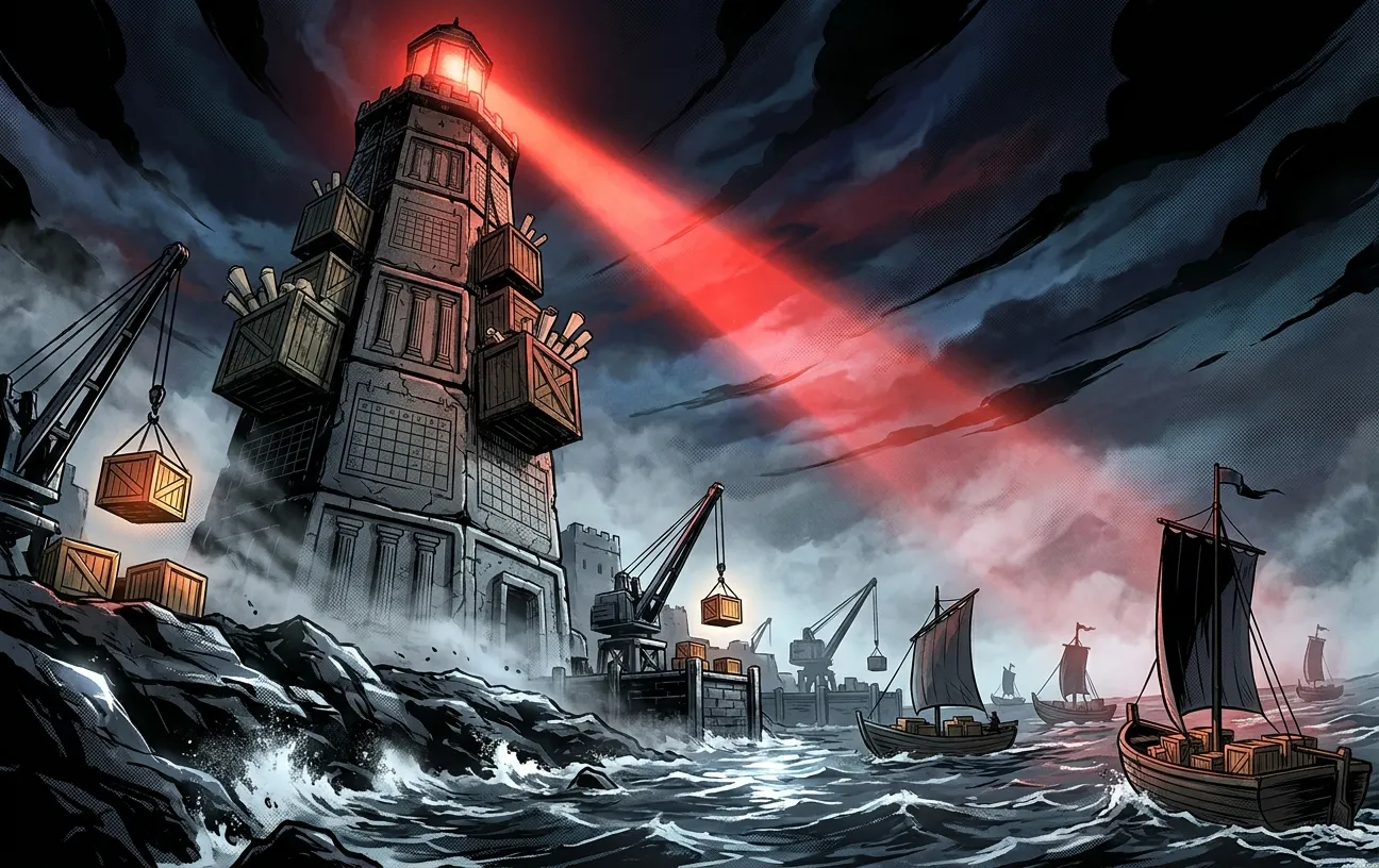 RockN' Socials lighthouse beams over ships; Digital Marketing Agency.